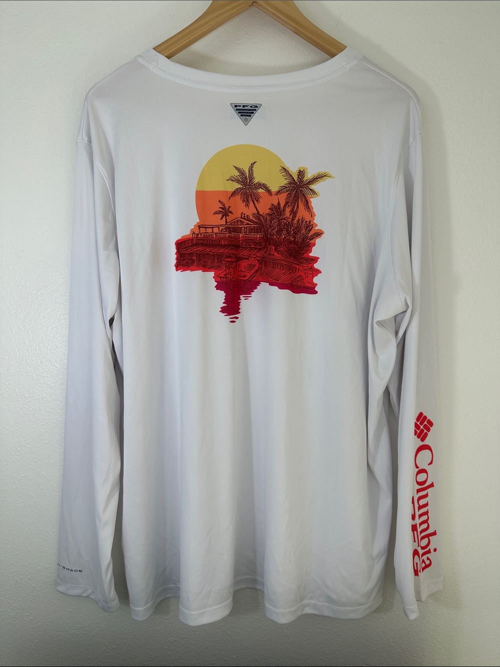 Columbia PFG 3X White Long-Sleeve Graphic Sun Tee Shirt with Palm Trees, Boat